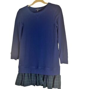 Polo by Ralph Lauren Navy Blue Sweatshirt Dress w/ Tartan Plaid Hem Sz 12/14